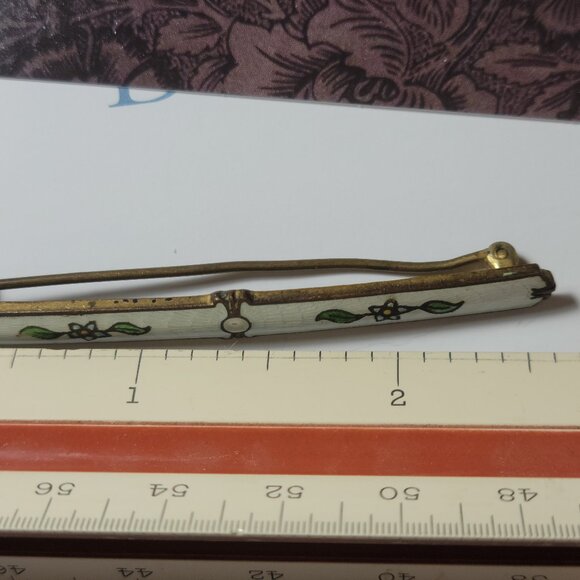 Guilloche Bar Pin Antique Art Deco Enamel Art Great Condition - Picture 6 of 6